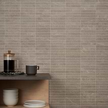 Era Caramel Brown 1x6 Stacked Limestone Look Matte Porcelain Mosaic Tile