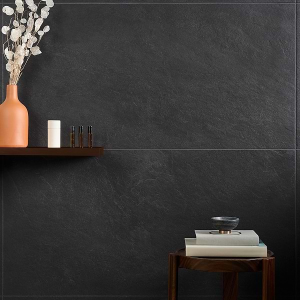 Era Charcoal Black 24x48 Limestone Look Matte Porcelain Tile