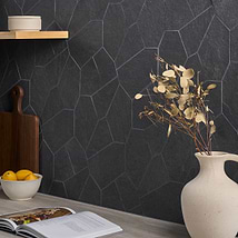 Era Charcoal Black Organic Pattern Limestone Look Matte Porcelain Mosaic Tile