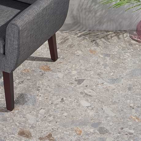 Rizo Earth Gray 24x48 Terrazzo Look Matte Porcelain Tile