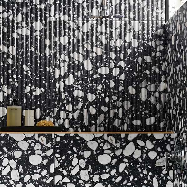 Terrazzo Italy Fluted Sacra Nero Black & White 12x24 Honed Terrazzo Tile