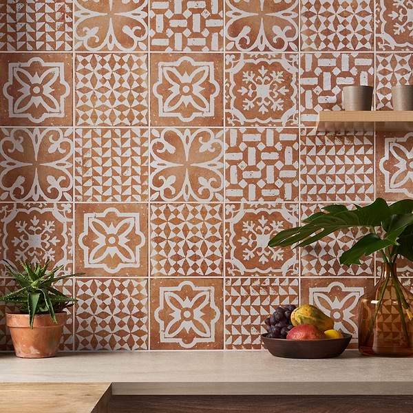 Angela Harris Mediterra Kasma Terracotta Décor 8x8 Matte Porcelain Tile