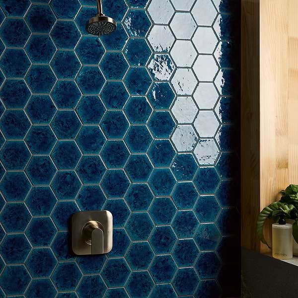Breeze Ocean Blue 4.5" Hexagon Crackled Glossy Porcelain Tile