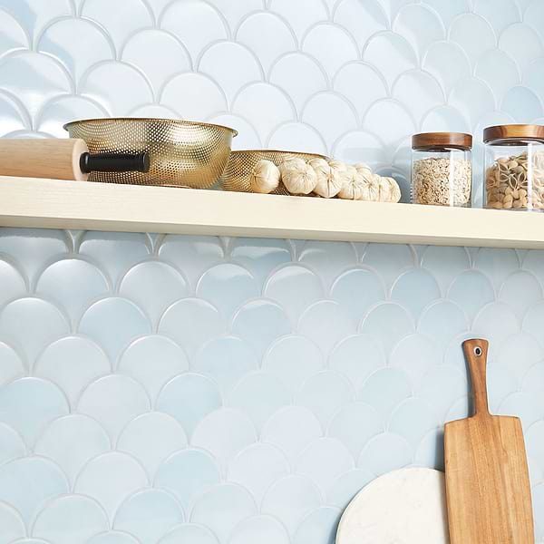 Highwater Maya Blue 2x5 Fishscale Polished Ceramic Wall Tile