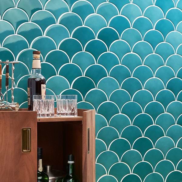 Highwater Teal  Fishscale 2x5 Polished Ceramic Wall Tile