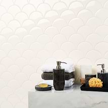 Highwater Rice White 5" Fish Scale Polished Ceramic Wall Tile