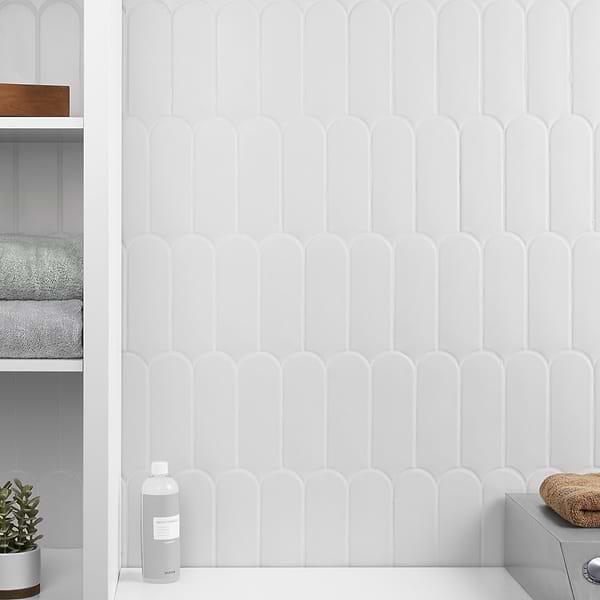 Parry White 3x8 Fishscale Matte Ceramic Wall Tile