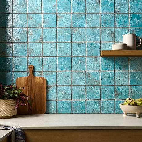 Greta Lagoon Blue 5x5 Glossy Textured Porcelain Tile