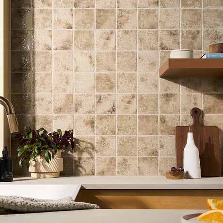 Greta Sand Beige 5x5 Glossy Textured Porcelain Tile