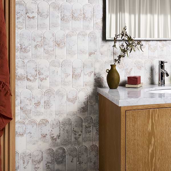 Corali Reef White 3x9 Textured Fish Scale Satin Ceramic Tile
