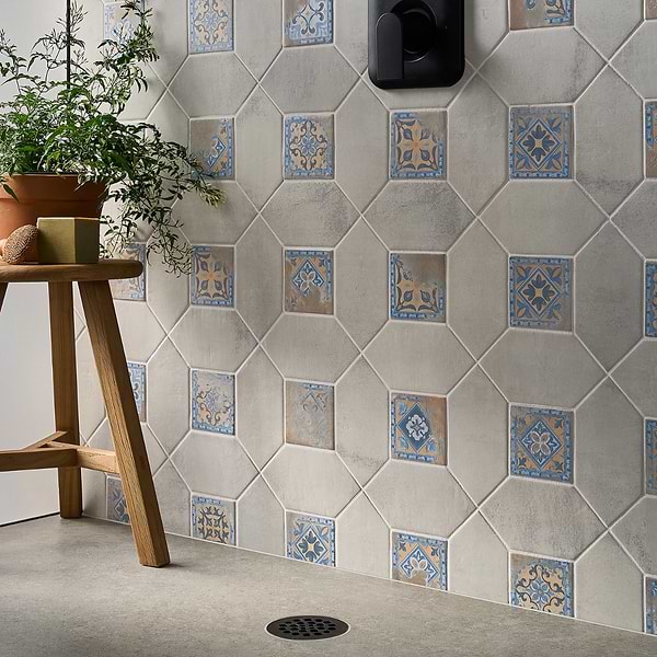 Morocco Dove Gray 4x8 Picket and Medina Multicolor 4x4 Square Matte Porcelain Tile