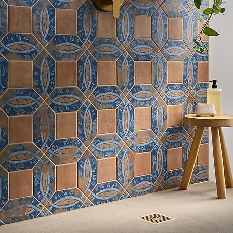 Morocco Medina Multicolor 4x8 Picket and Terracotta 4x4 Square Matte Porcelain Tile