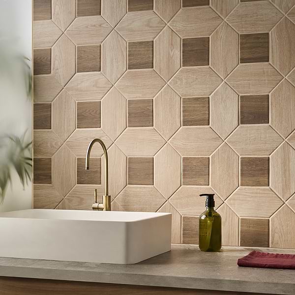 Morocco Oak Beige 4x8 Picket and Willow Brown 4x4 Square Matte Porcelain Tile