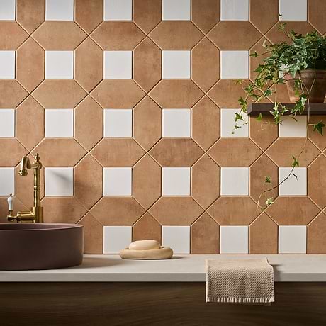 Morocco Terracotta 4x8 Matte Picket and Blanco White 4x4 Glossy Square Porcelain Tile