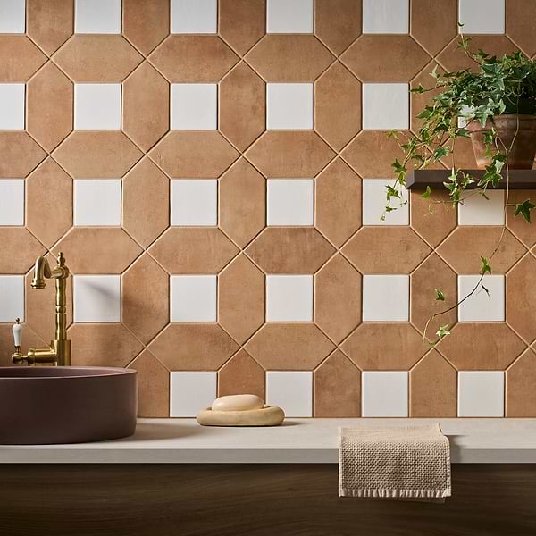 Morocco Terracotta 4x8 Matte Picket and Blanco White 4x4 Glossy Square Porcelain Tile