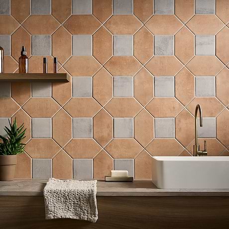 Morocco Terracotta 4x8 Picket and Dove Gray 4x4 Square Matte Porcelain Tile