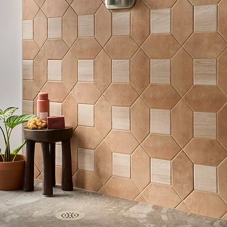Morocco Terracotta 4x8 Picket and Oak Beige 4x4 Square Matte Porcelain Tile
