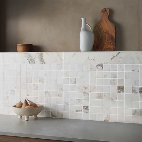 Calacatta Macchia White Gold 2x2 Marble Look Matte Porcelain Mosaic Tile