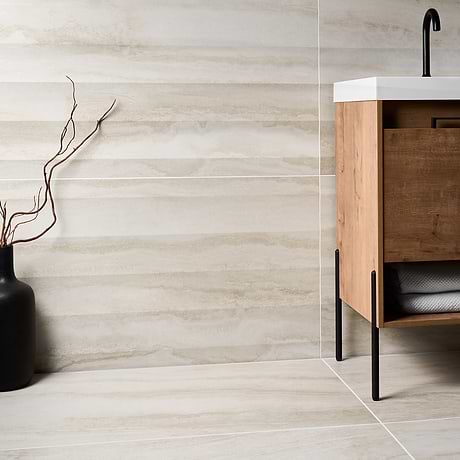 Lumar Waves Travertino Bianco Warm White 24x48 3D Travertine Look Matte Porcelain Tile