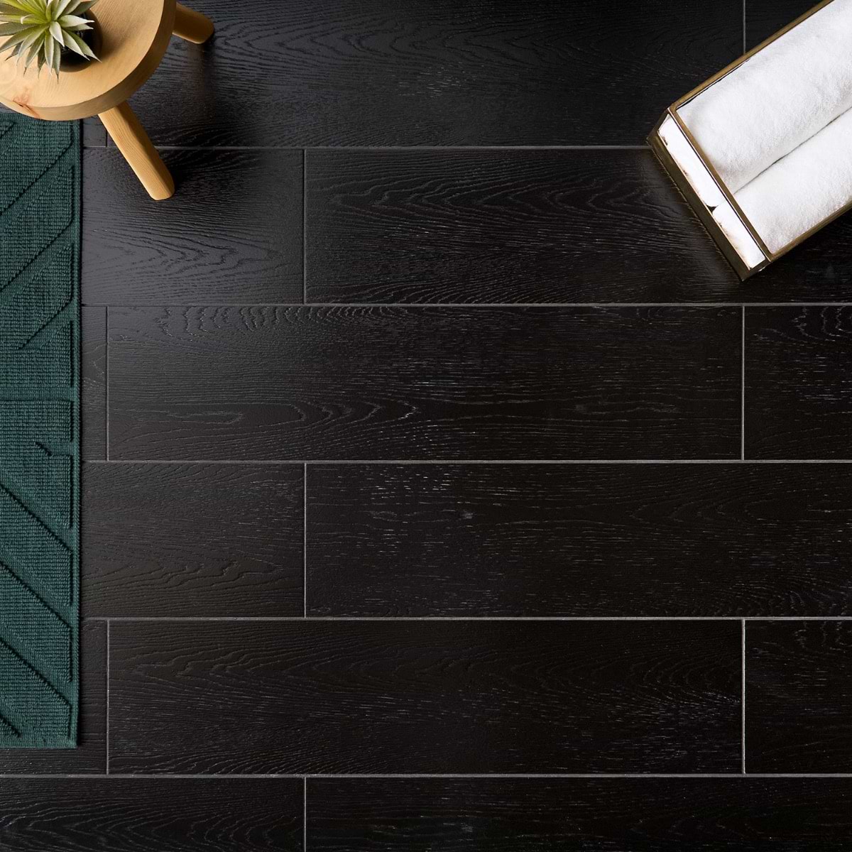 Skoven Nero Black 8x36 Matte Porcelain Wood Look Tile; in Black Porcelain; for Backsplash, Bathroom Floor, Bathroom Wall, Commercial Floor, Floor Tile, Kitchen Floor, Kitchen Wall, Outdoor Floor, Outdoor Wall, Shower Floor, Shower Wall, Wall Tile; in Style Ideas Craftsman, Farmhouse, Industrial, Mid Century, Rustic, Transitional