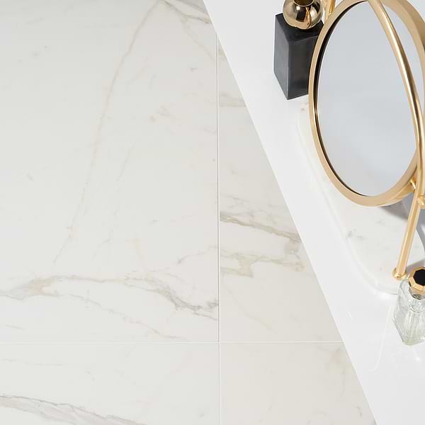 Versilia Calacatta Oro White Matte 24X24 Porcelain in White with Gray and Gold Veining, View 2, open zoomed image