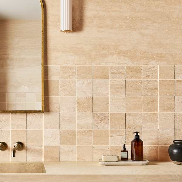 Classic Travertine Premium 4x4 Filled Brushed Vein Cut Tile