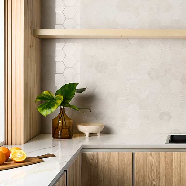 Vanilla Warm White 4” Hexagon Polished Marble Mosaic Tile