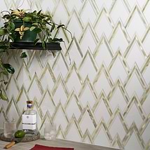 VZAG White and Gold 6" Polished Marble & Brass Mosaic Tile by Vanessa Deleon