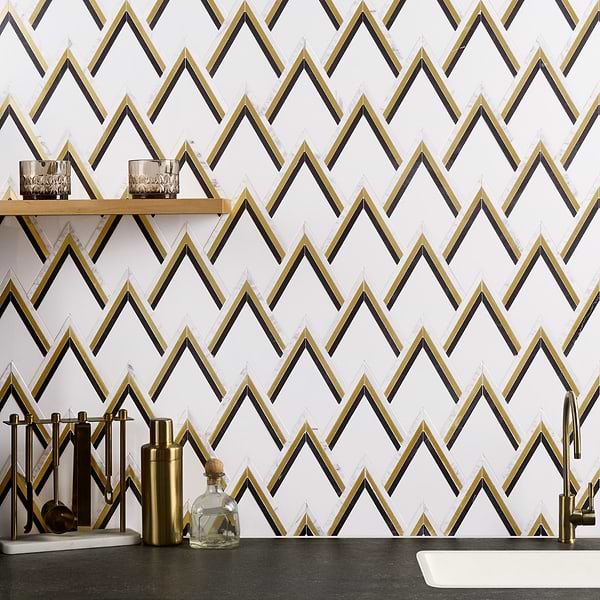 VZAG Nero White Black and Gold 6" Polished Marble & Brass Mosaic Tile by Vanessa Deleon