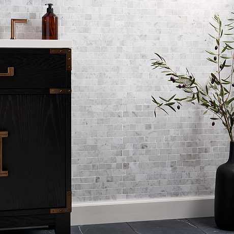 Avanti Bianco Carrara White Hand Clipped Joint Honed Marble Mosaic Tile