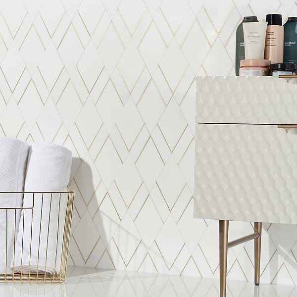 Enver Thassos Polished Marble and Brass Mosaic Tile