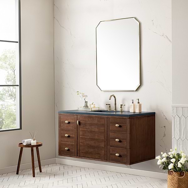 James Martin Vanities Amberly Mid-Century Walnut 48" Single Vanity with Charcoal Soapstone Quartz Top