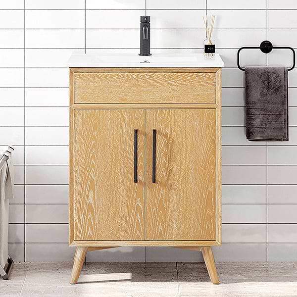 Adelle Blonde Oak 24" Single Vanity with White Ceramic Top