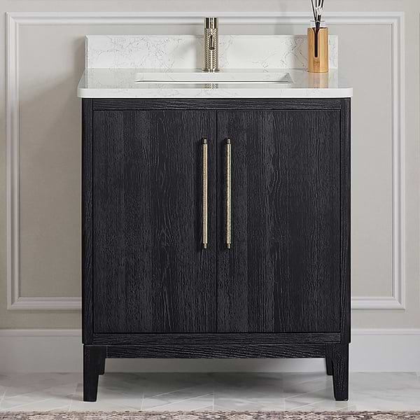 Kaitlin Black Oak 30" Single Vanity with White Composite Stone Top