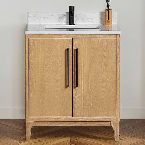 Kaitlin Blonde Oak 30" Single Vanity with White Composite Stone Top