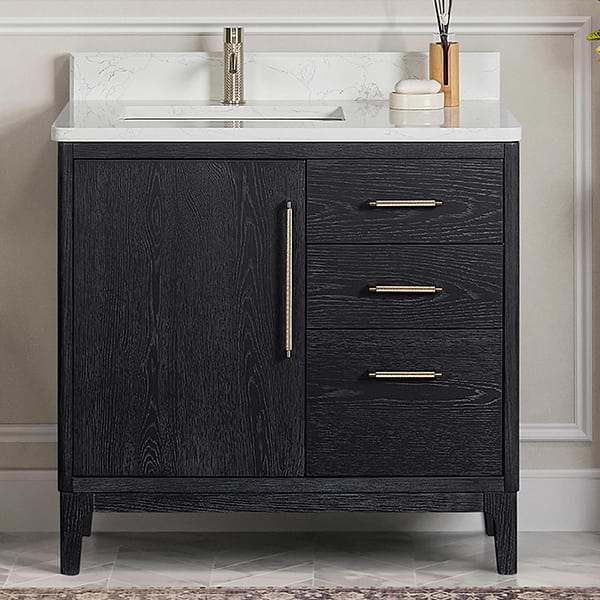 Kaitlin Black Oak 36" Single Vanity with White Composite Stone Top