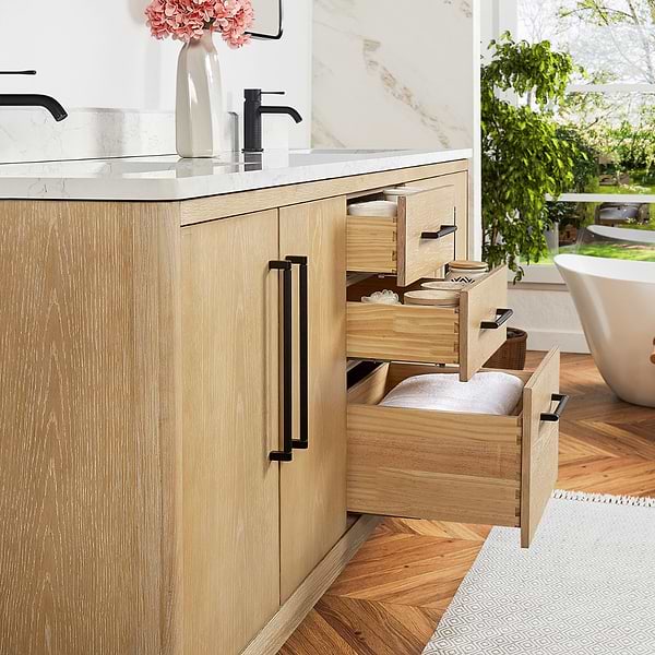 Kaitlin Blonde Oak 72" Double Vanity with White Composite Stone Top