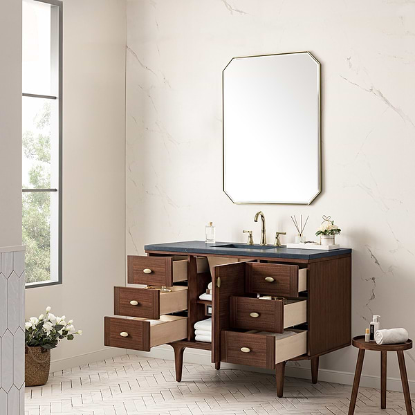 James Martin Vanities Amberly Mid-Century Walnut 48" Single Vanity with Charcoal Soapstone Quartz Top
