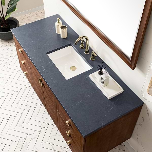 James Martin Vanities Amberly Mid-Century Walnut 60" Single Vanity with Charcoal Soapstone Quartz Top