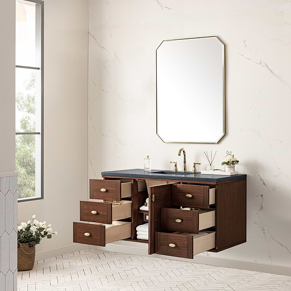 James Martin Vanities Amberly Mid-Century Walnut 48" Single Vanity with Charcoal Soapstone Quartz Top