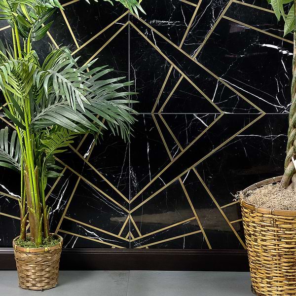Empire Nero Marble & Brass Tile
