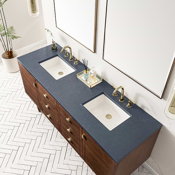 James Martin Vanities Amberly Mid-Century Walnut 72" Double Vanity with Charcoal Soapstone Quartz Top