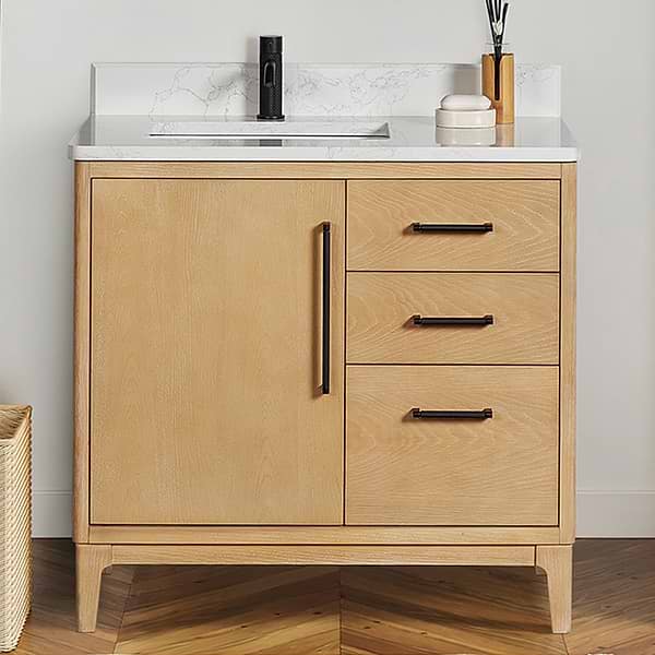 Kaitlin Blonde Oak 36" Single Vanity with White Composite Stone Top