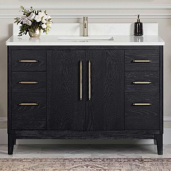 Kaitlin Black Oak 48" Single Vanity with White Composite Stone Top