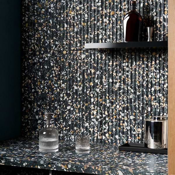 Terrazzo Italy Fluted Cava Notte Black Honed Terrazzo Tile