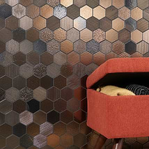 Magma Hexagon Mixed Bronze 3" Polished Lava Stone Mosaic Tile
