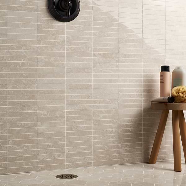 Botticino Extra Light Beige 1x6 Stacked Polished Marble Mosaic Tile