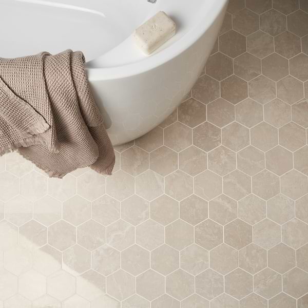 Botticino Extra Light Beige 4” Hexagon Polished Marble Mosaic Tile