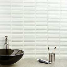 Maya Stacked Pearl White 1x5 Polished Glass Mosaic Tile