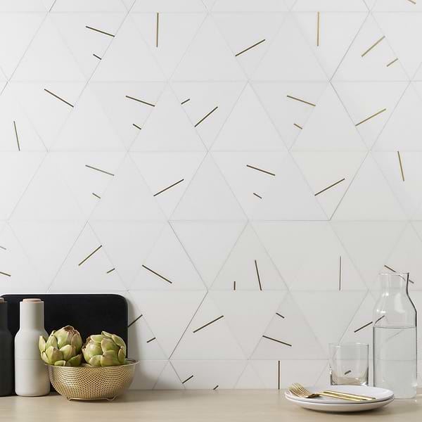 Ravi Thassos Polished Marble and Brass 7x7 Mosaic Tile